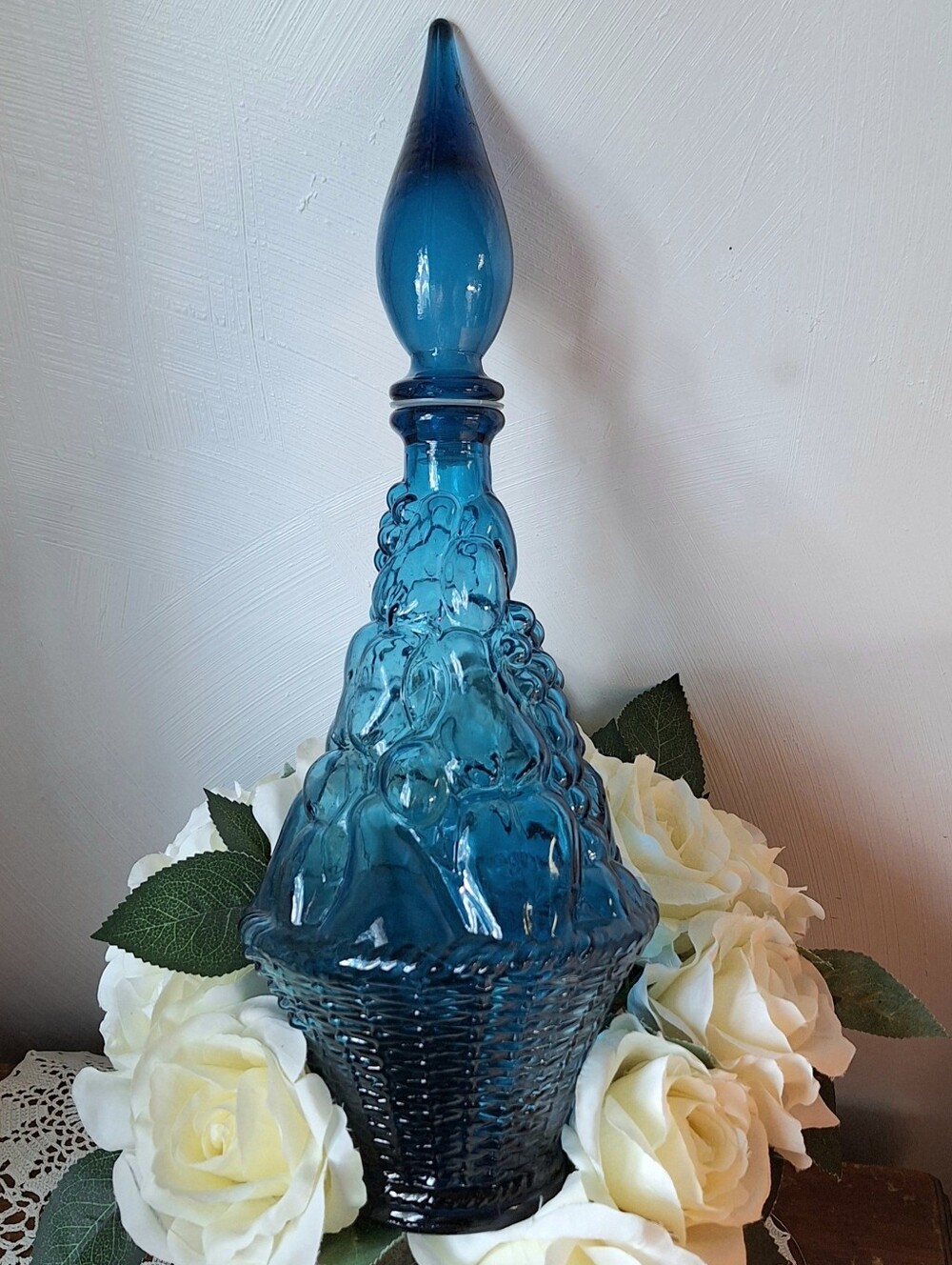 Vintage Empoli Made in Italy Fruit Basket Genie Decanter, Bottle & Flame Stopper